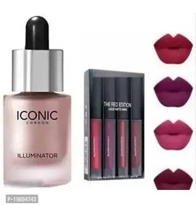Lipstick and Iconic illuminator highlighter and red addition lipstick 36h eyeliner pencil combo pack offer