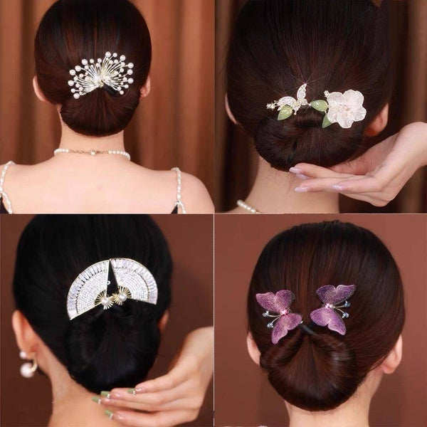 a collage of photos of a woman's hair with flowers in it